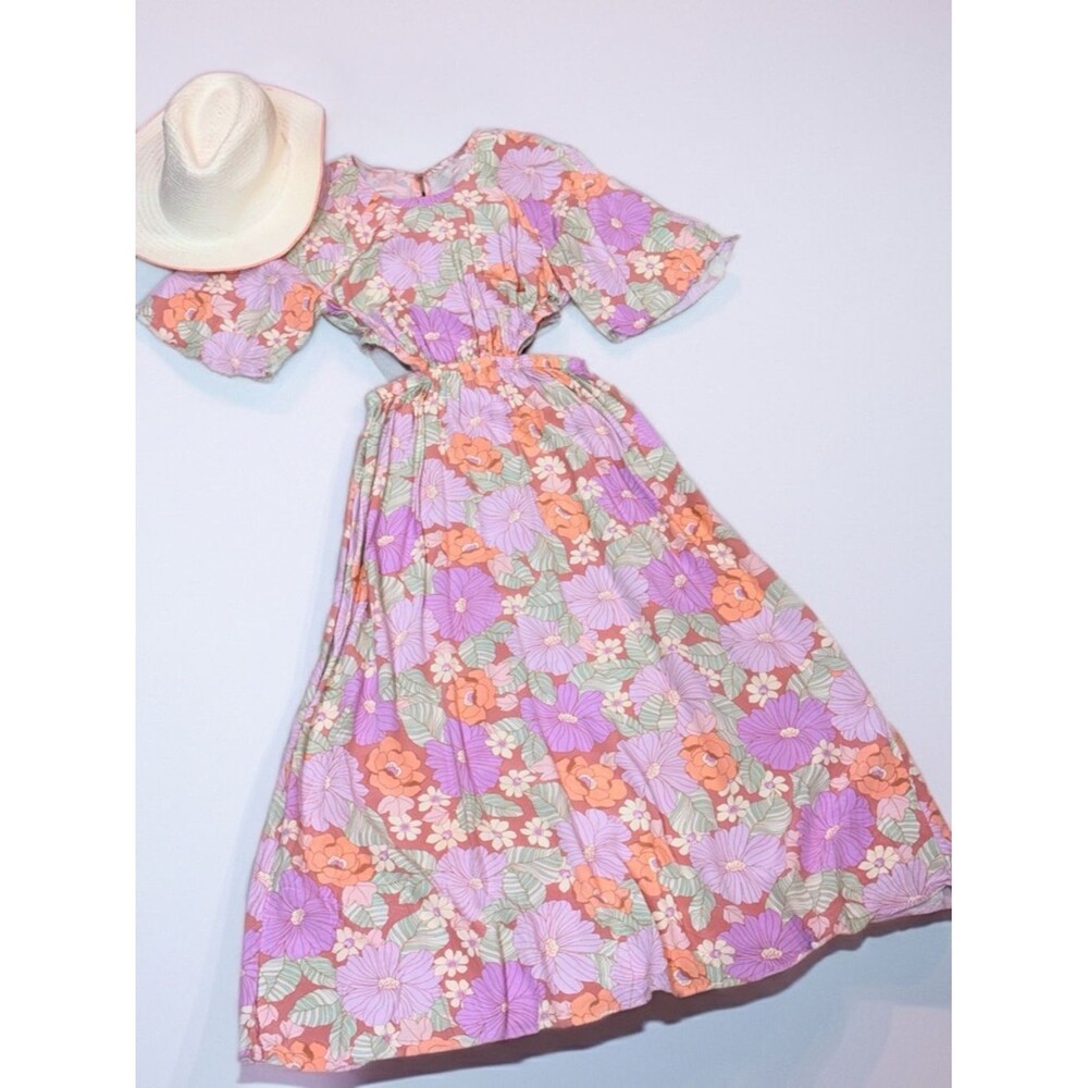 & Other Stories pastel Lavender and Peach Floral Cutout Midi Dress